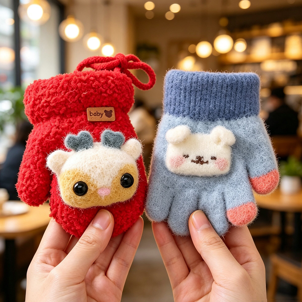 小宝宝冬季保暖连指手套可爱卡通