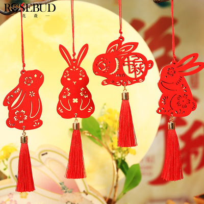 中秋节双木牌小兔子挂件