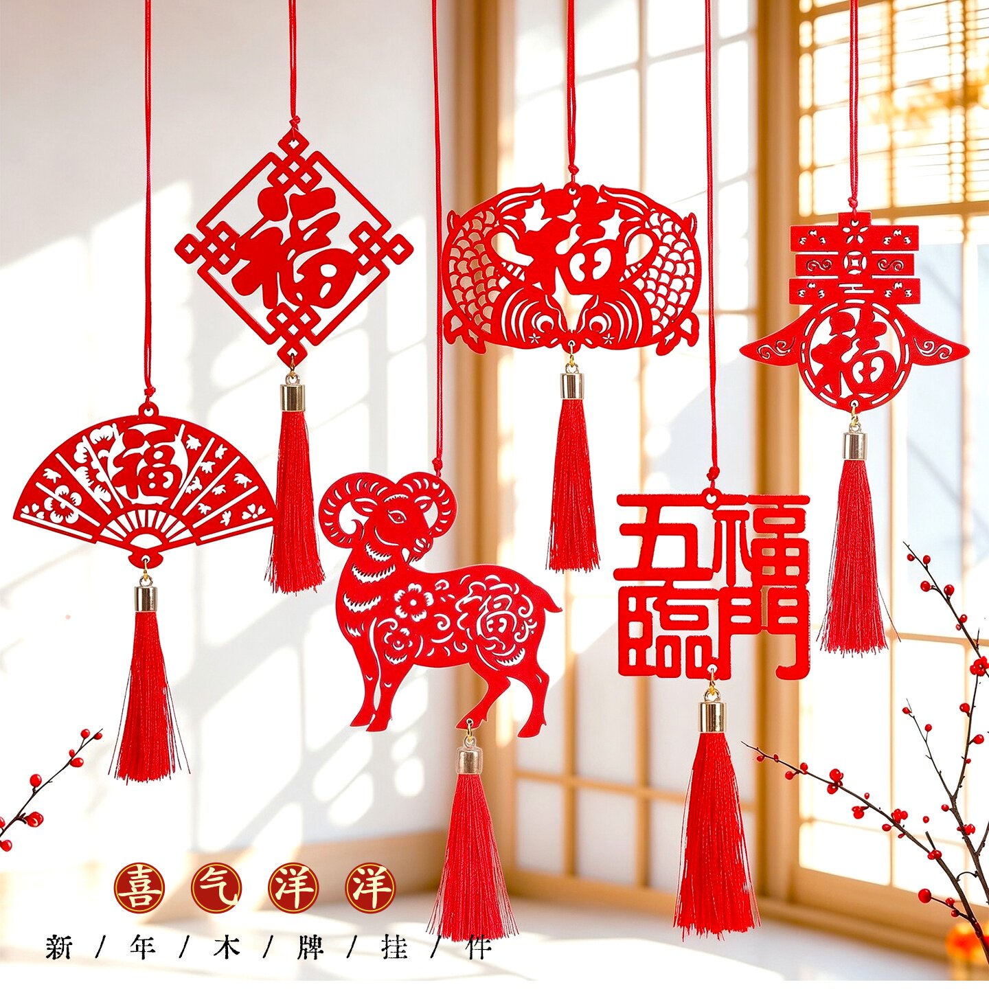 羊年新年装饰春节木牌挂件室内玄关装饰物业公司企业年货树木挂件