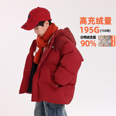 波拉童装新国标90白鸭绒冬季高充绒三防儿男童羽绒服 儿童面包服
