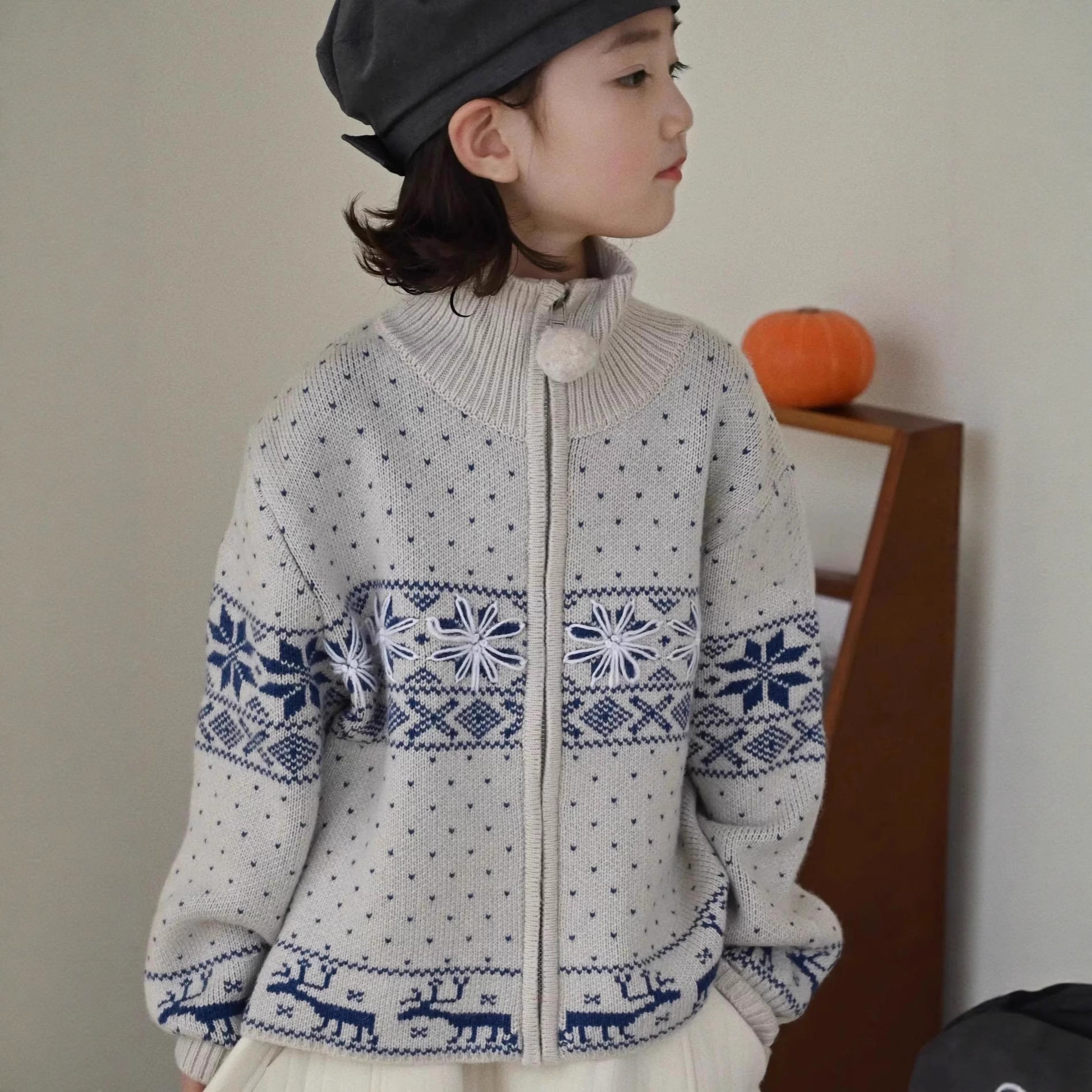 2025冬装波拉童装女童加厚针织开衫外套韩系儿童毛衣外套大童衣服