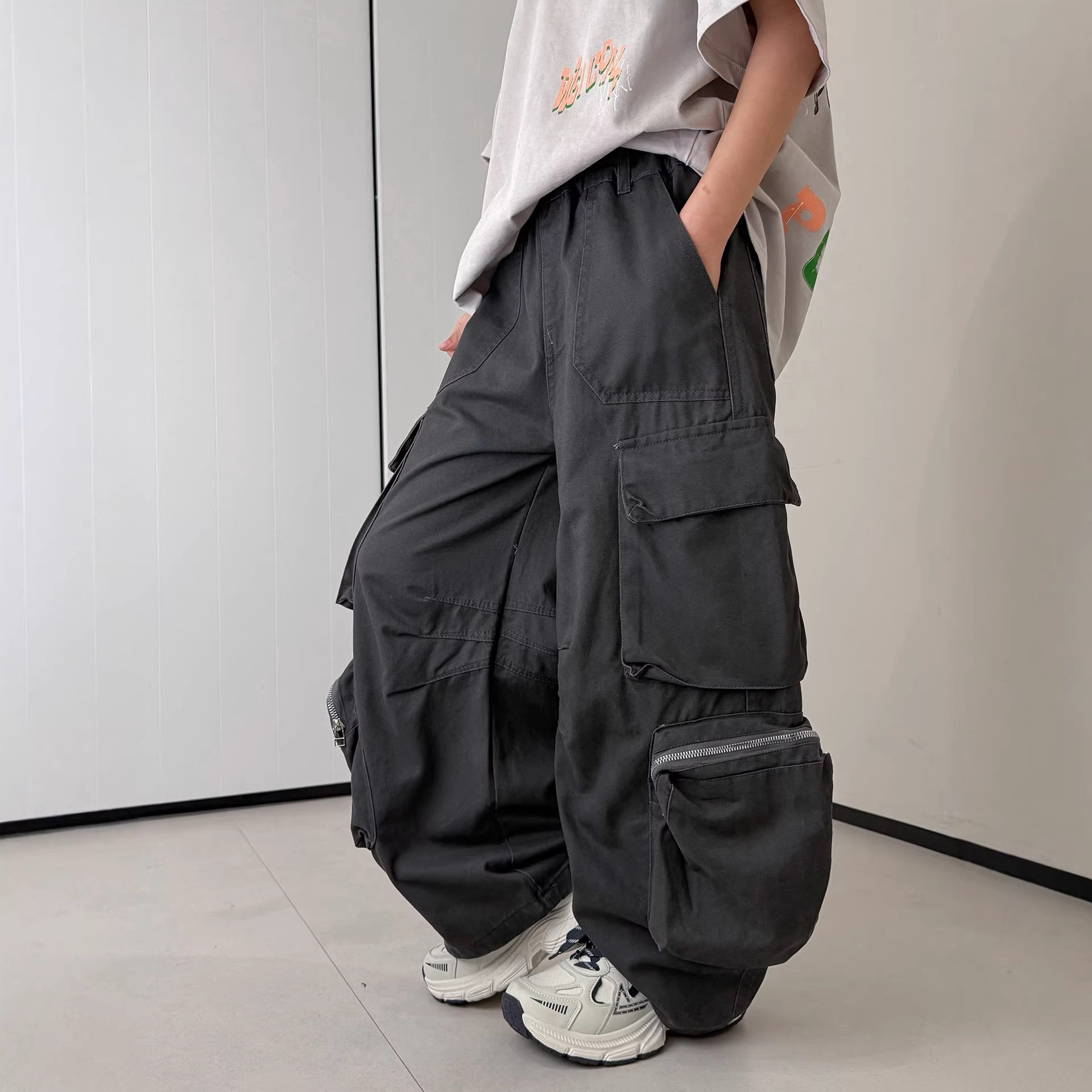 波拉童装男童裤子春秋款2026春装中大儿童春季工装裤男孩春装运动