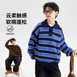 2025冬装波拉童装男女童条纹polo衫毛衣英伦学院翻领针织衫线衣