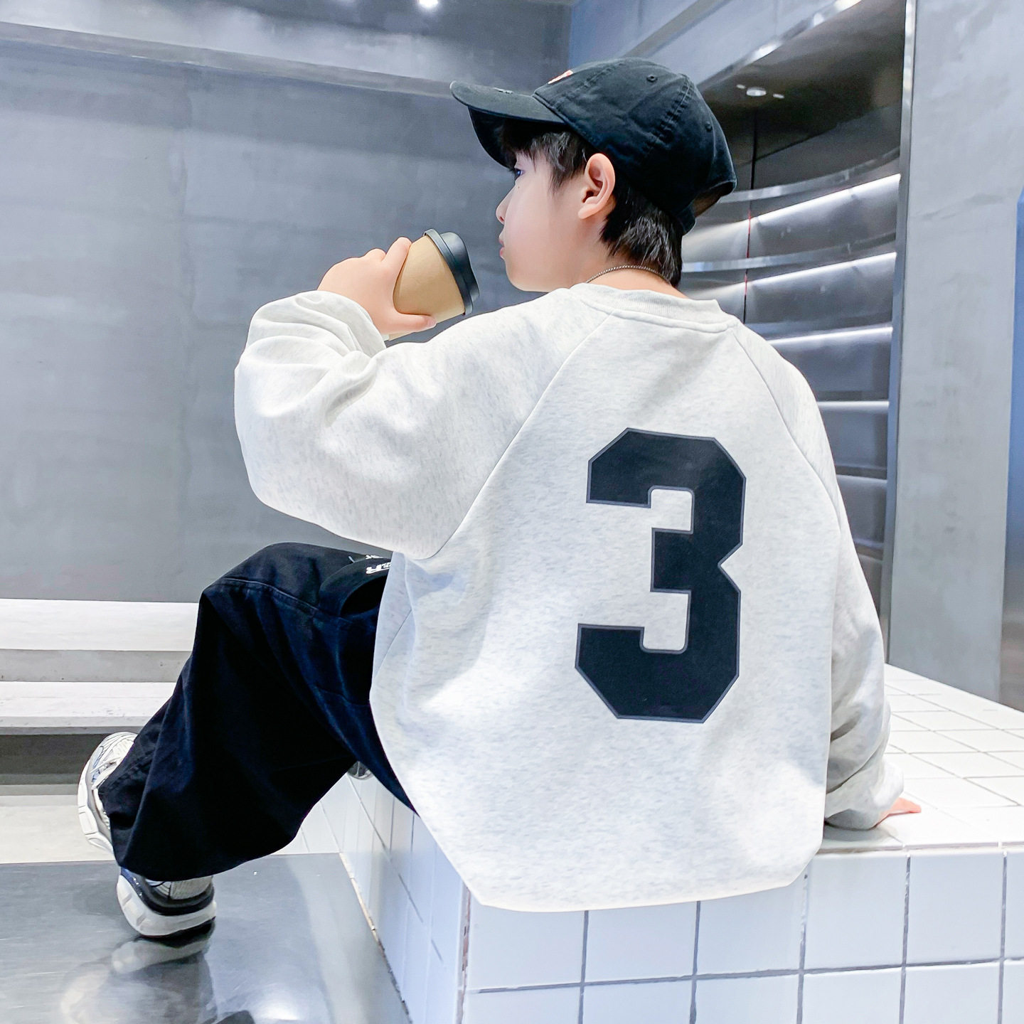 波拉童装男童春装运动休闲卫衣2026儿童装衣服中大童酷帅宽松T恤