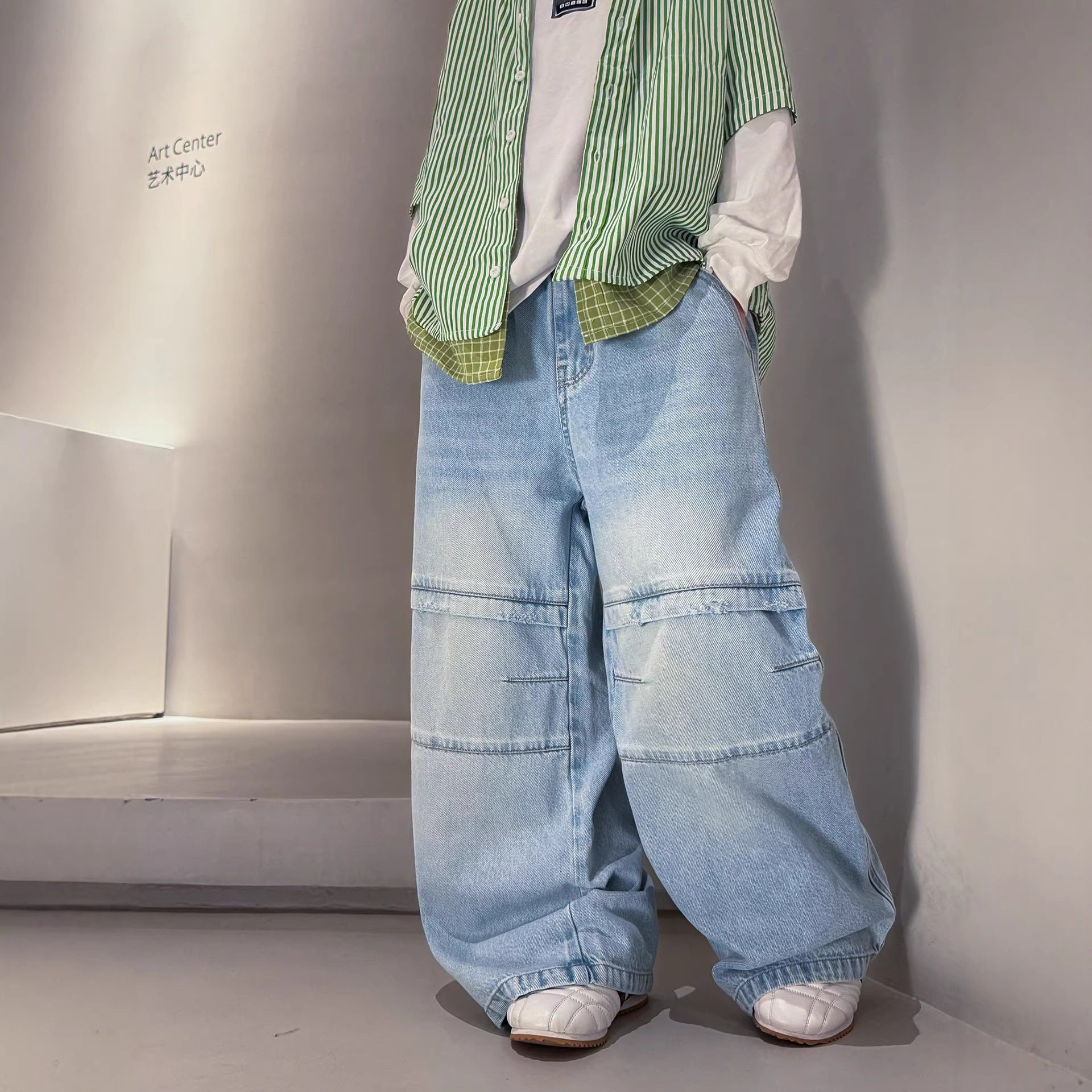 波拉童装男童牛仔裤春秋款2026春装大儿童装痞帅宽松休闲直筒裤子