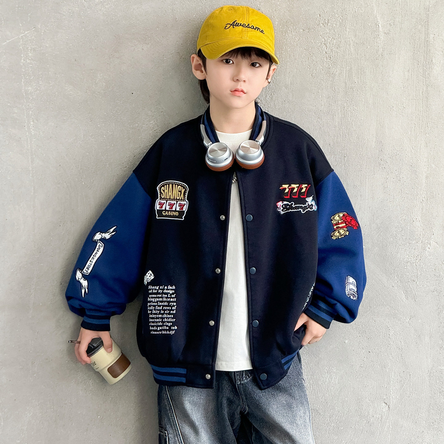 波拉童装男童美式棒球服外套春秋装2026秋装青少年学生帅气夹克宽
