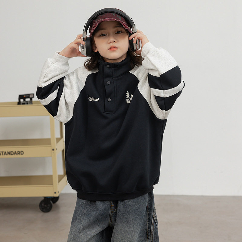波拉童装男童加绒卫衣秋冬款2025儿童冬季一体加厚打底上衣大男孩