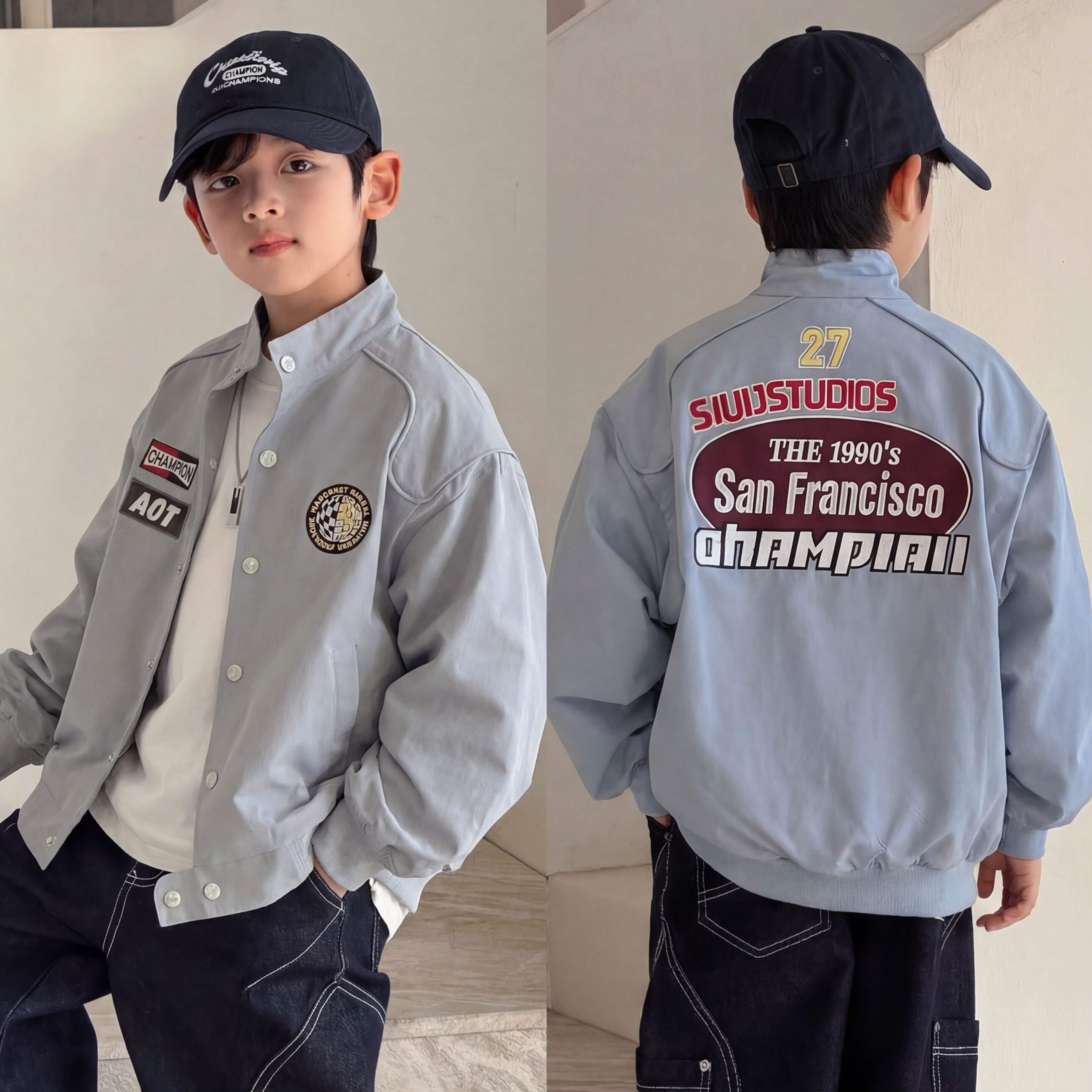 2026春装波拉童装男童女童美式机车夹克棒球风衣中大童立领外套