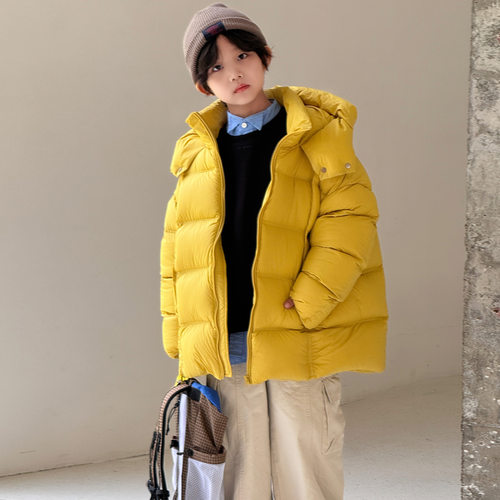 波拉童装儿童羽绒服2025年冬季新款男童女童中大童加厚连帽白鸭绒