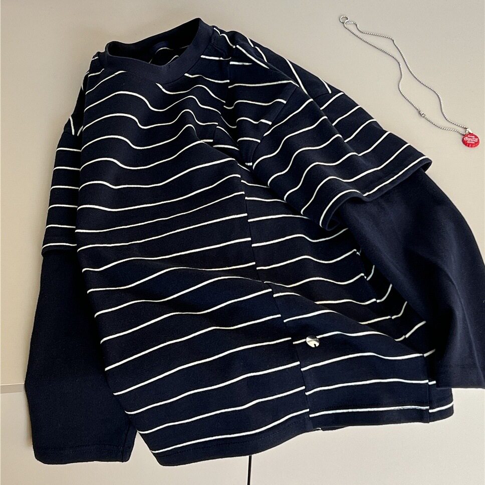 波拉童装2026春装春款儿童条纹T恤 男童高克重长袖打底衫秋装上衣