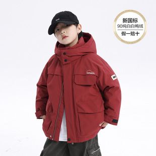 波拉童装男童冬季潮牌冲锋衣工装羽绒服2025中大儿童冬装防风加厚