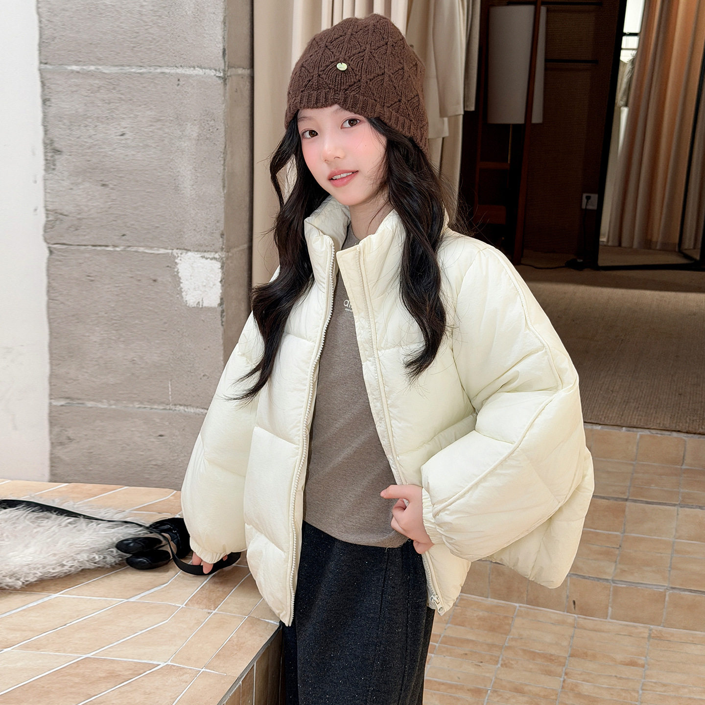 波拉童装女童2026冬装冬装棉衣韩系冬款面包服中大童男女同款立领