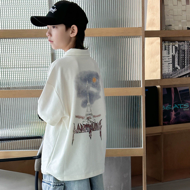 波拉童装男童短袖t恤2026夏装中大童夏季薄款男孩POLO衫儿童白色