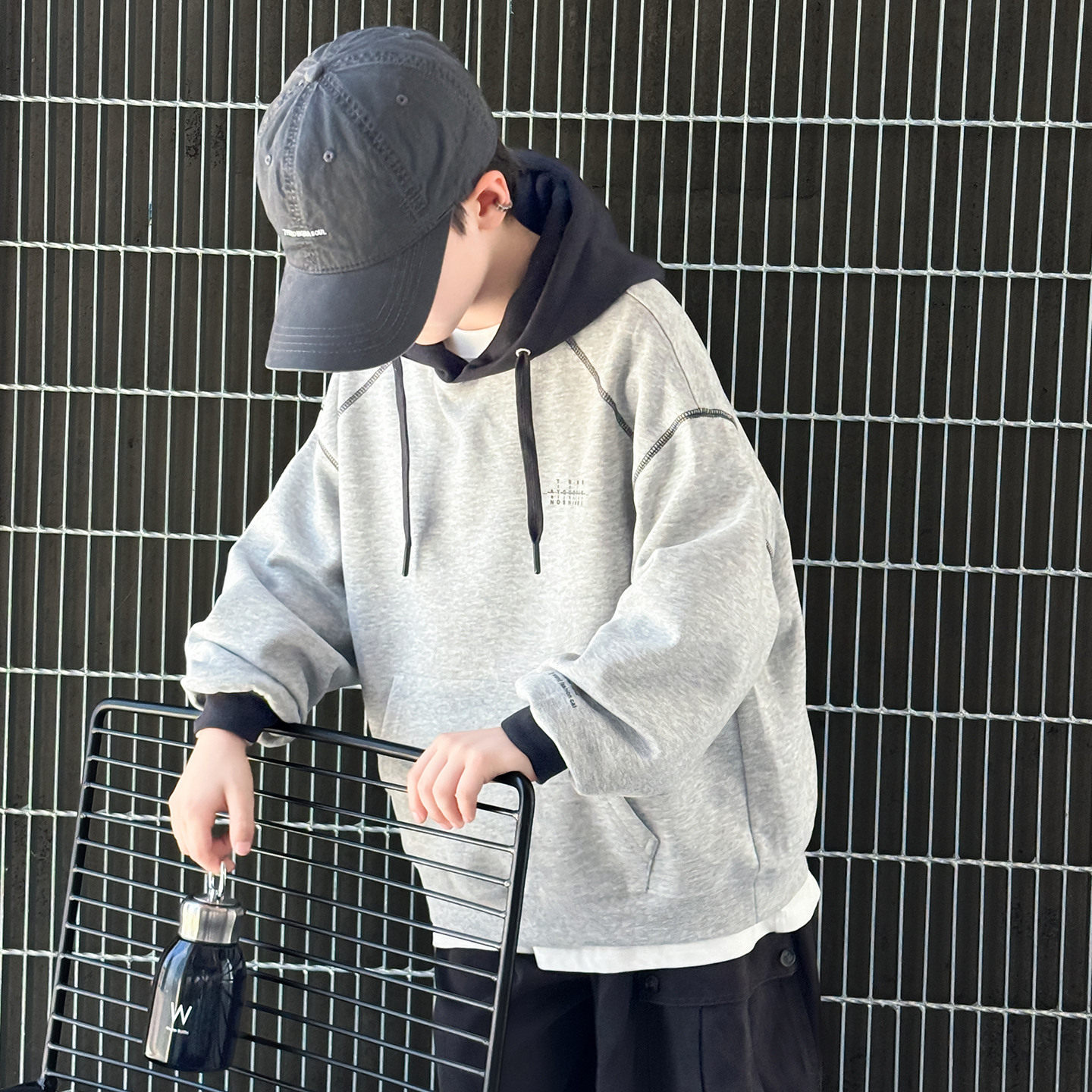 波拉童装男童撞色帽衫卫衣2026秋装中大童秋季儿童宽松休闲打底衫