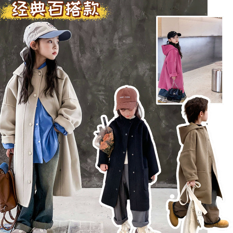 波拉童装高端冬装男女中大童双面呢外套韩国高端羊毛呢大衣羊毛呢