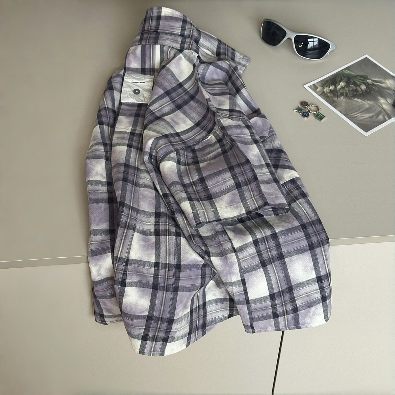 波拉童装2026夏装夏季儿童格子衬衣韩版扎染男童女童洋气短袖衬衫