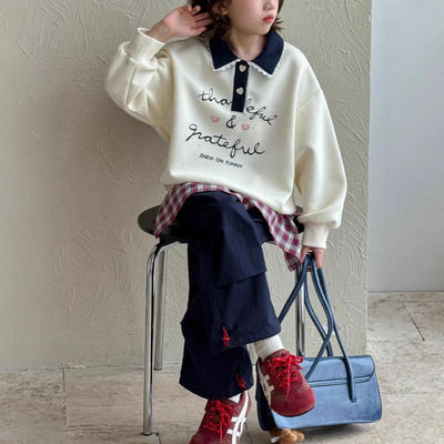 2025秋装波拉男女童卫衣儿童女生洋气polo衫翻领上衣女大童打底衫