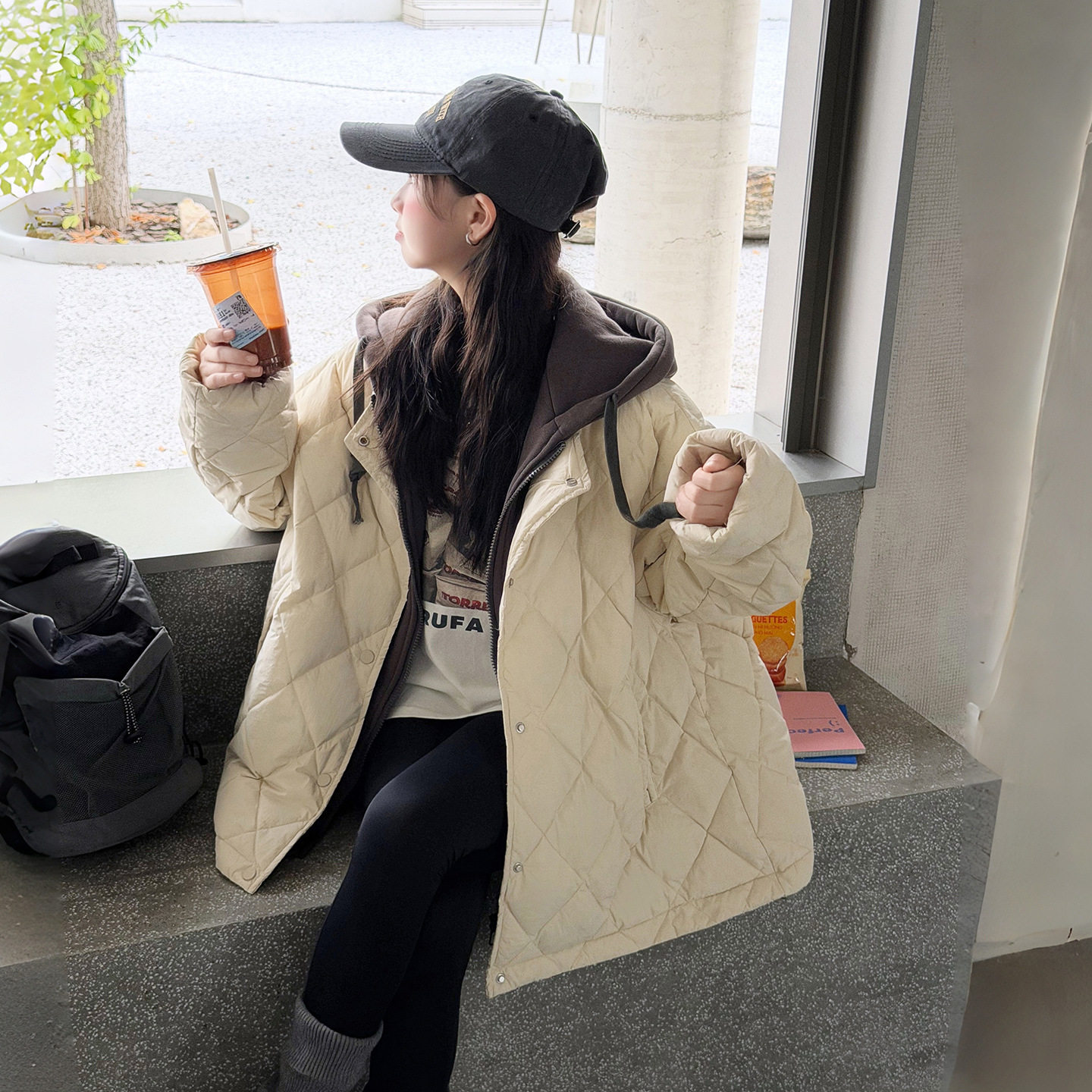 波拉童装2026冬装冬季女童韩系假两件连帽棉服中大童夹棉加厚外套
