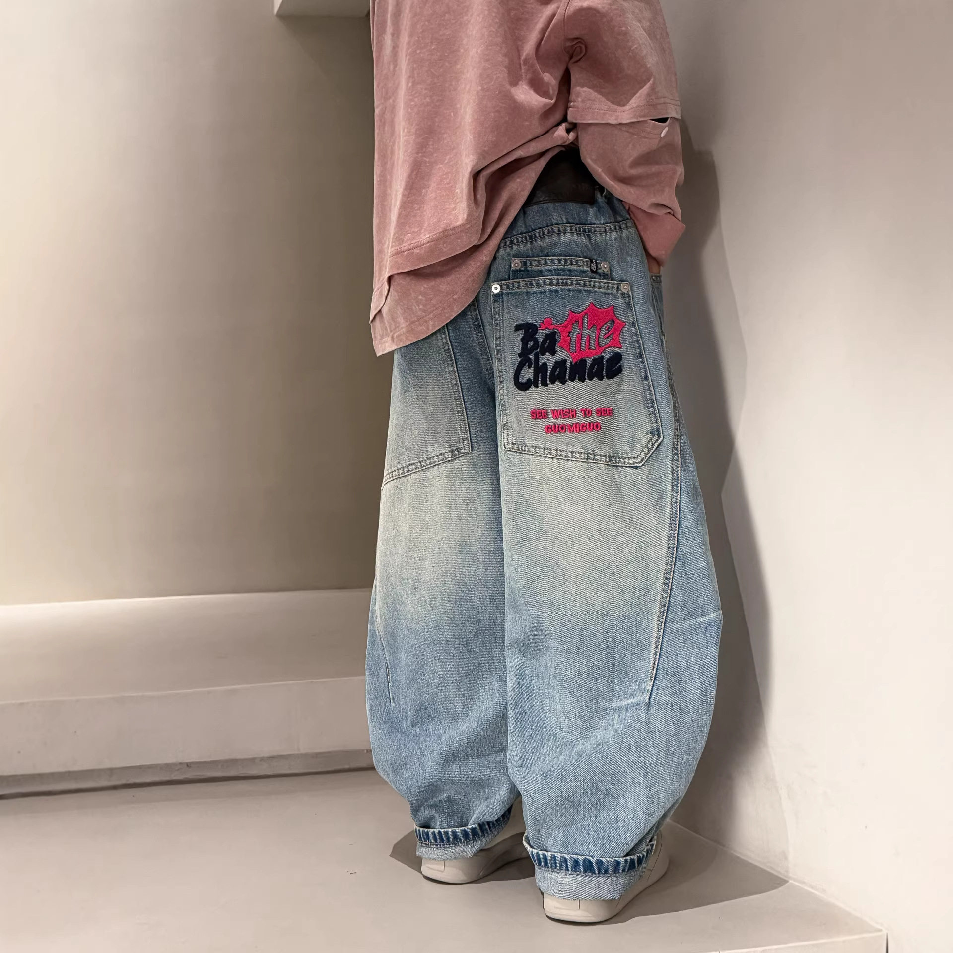 波拉童装男童牛仔裤春秋款2026春装大儿童装痞帅宽松休闲直筒裤子