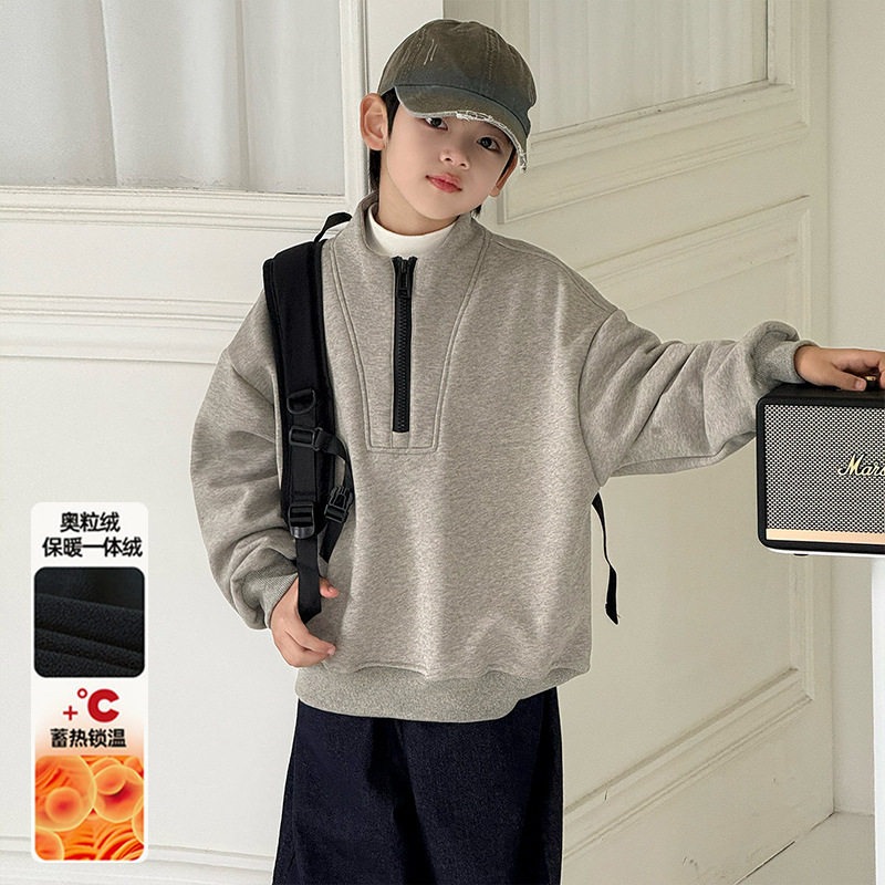波拉童装男童秋冬款卫衣加绒加厚一体绒2025大童装冬装儿童冬季上