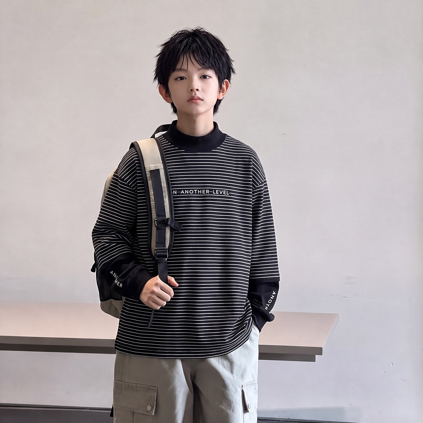 波拉童装男童半高领打底衫秋冬2026冬装儿童假两件卫衣上衣中大童