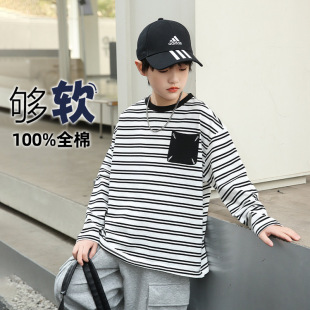 Tee衫 2026春装 男女生街舞打底衫 中大童男女童条纹T恤衫 波拉童装