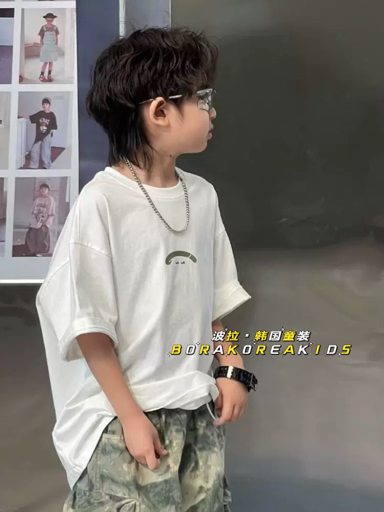 2025夏装波拉童装中大童男女童短袖T恤字母街舞ins打底衫全棉Tee