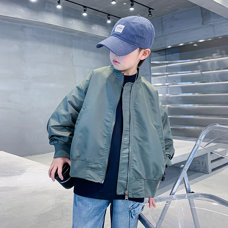 波拉童装男大童秋装潮牌飞行员棒球服夹棉外套2025儿童装秋季酷帅