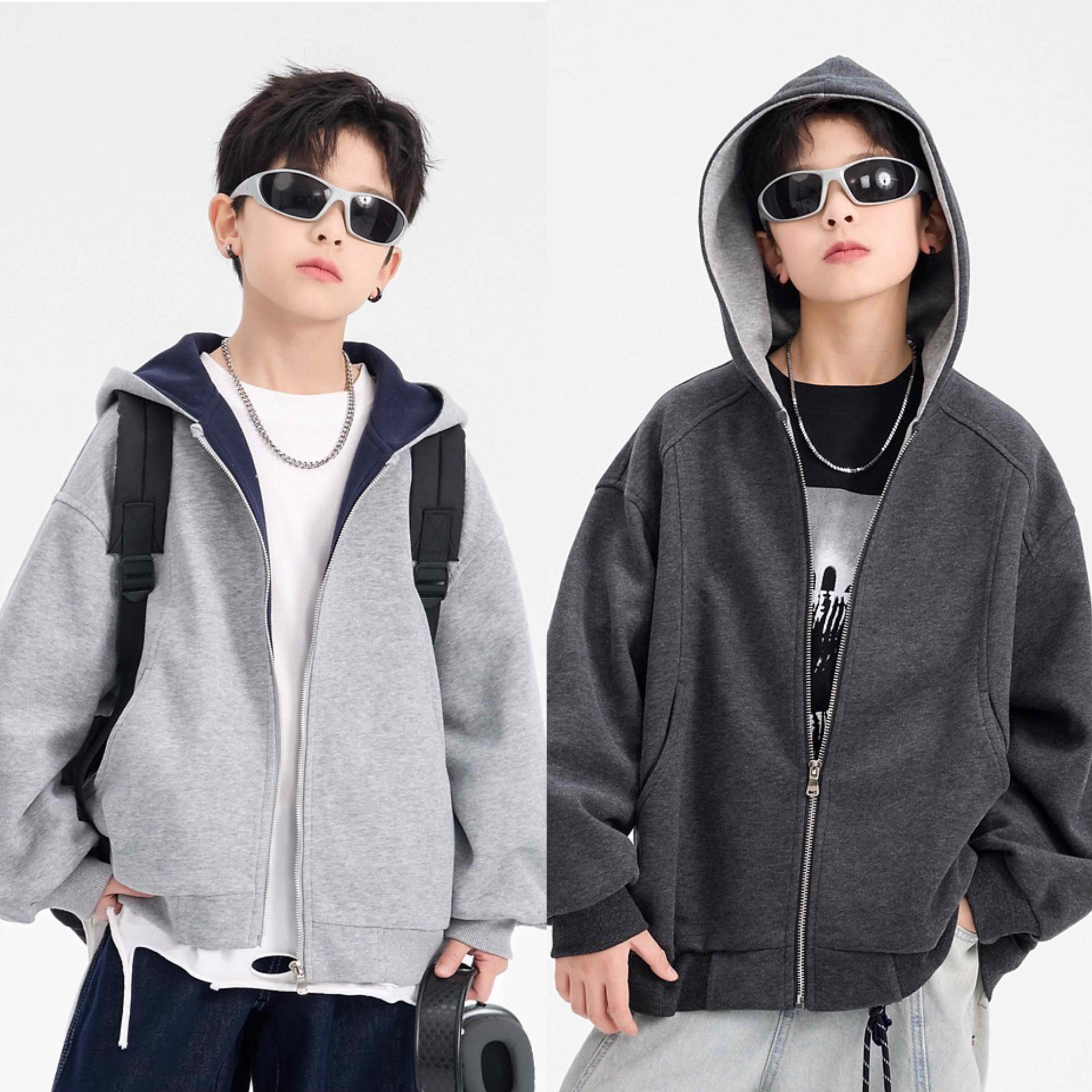 2026春装波拉童装男童女童韩范撞色连帽运动外套卫衣棒球衫拉链衫