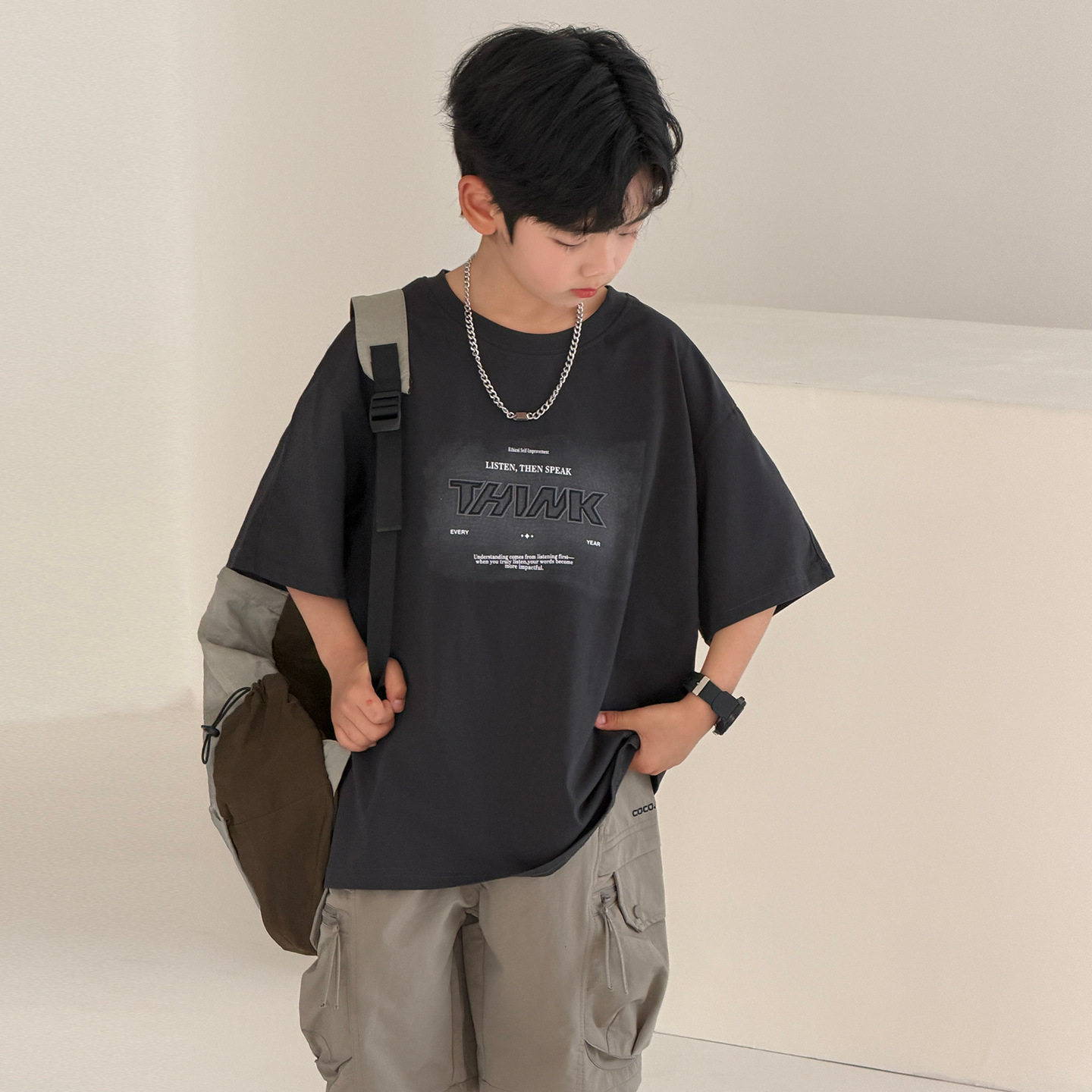 波拉童装男童夏装短袖T恤2026夏装儿童装宽松韩版男孩休闲上衣夏