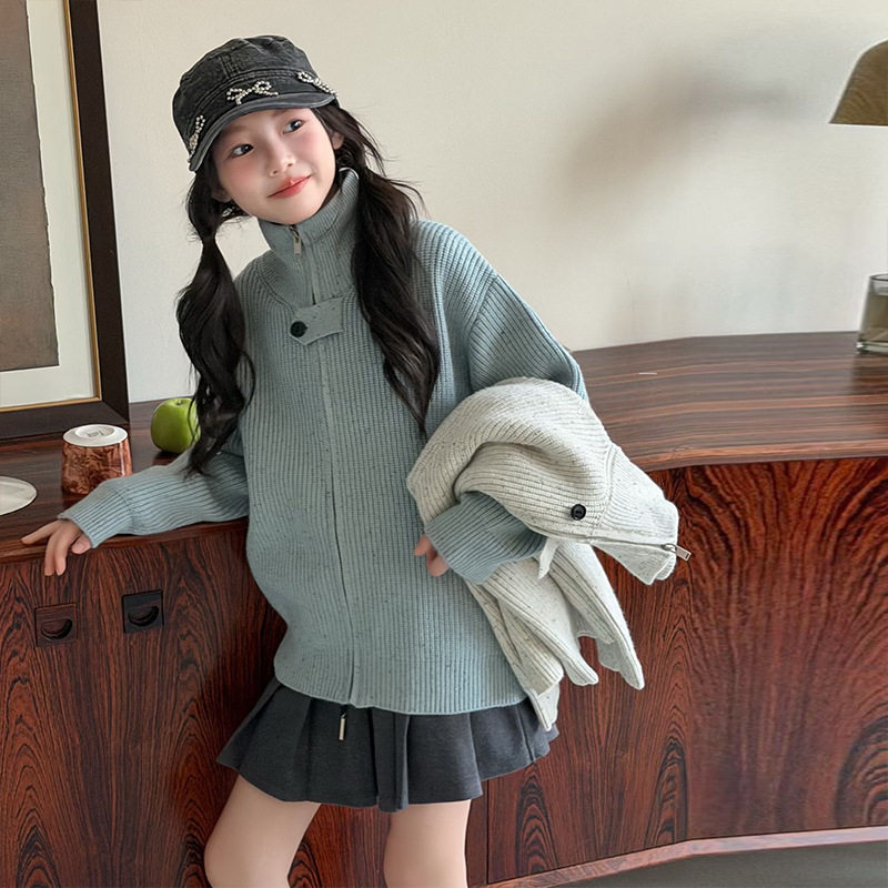 波拉童装女童韩系立领开衫卫衣秋冬装2026秋装小女孩超好看针织外