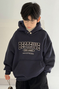 2025冬装波拉童装中大童男女童加绒卫衣奥粒绒连帽套头衫街舞帽衫