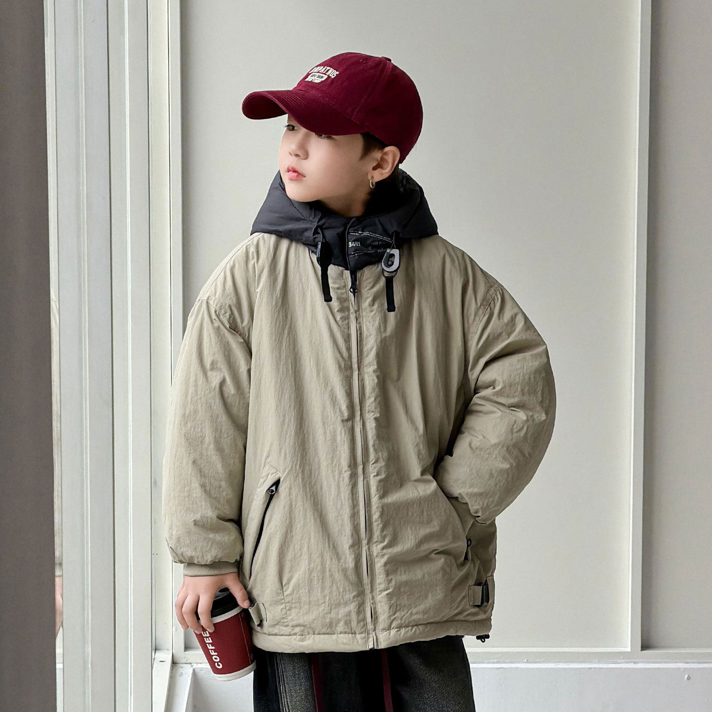 波拉童装男童棉服外套冬装2025男孩大童棉服棉袄儿童加厚棉衣冬款