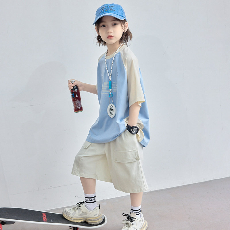 2026夏装波拉童装男童女童速干运动套装儿童拼色短袖短裤两件套装