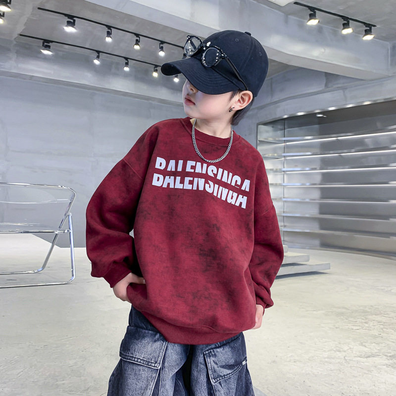 波拉童装男童冬装红色年服加绒加厚一体绒卫衣2025儿童中大童冬季