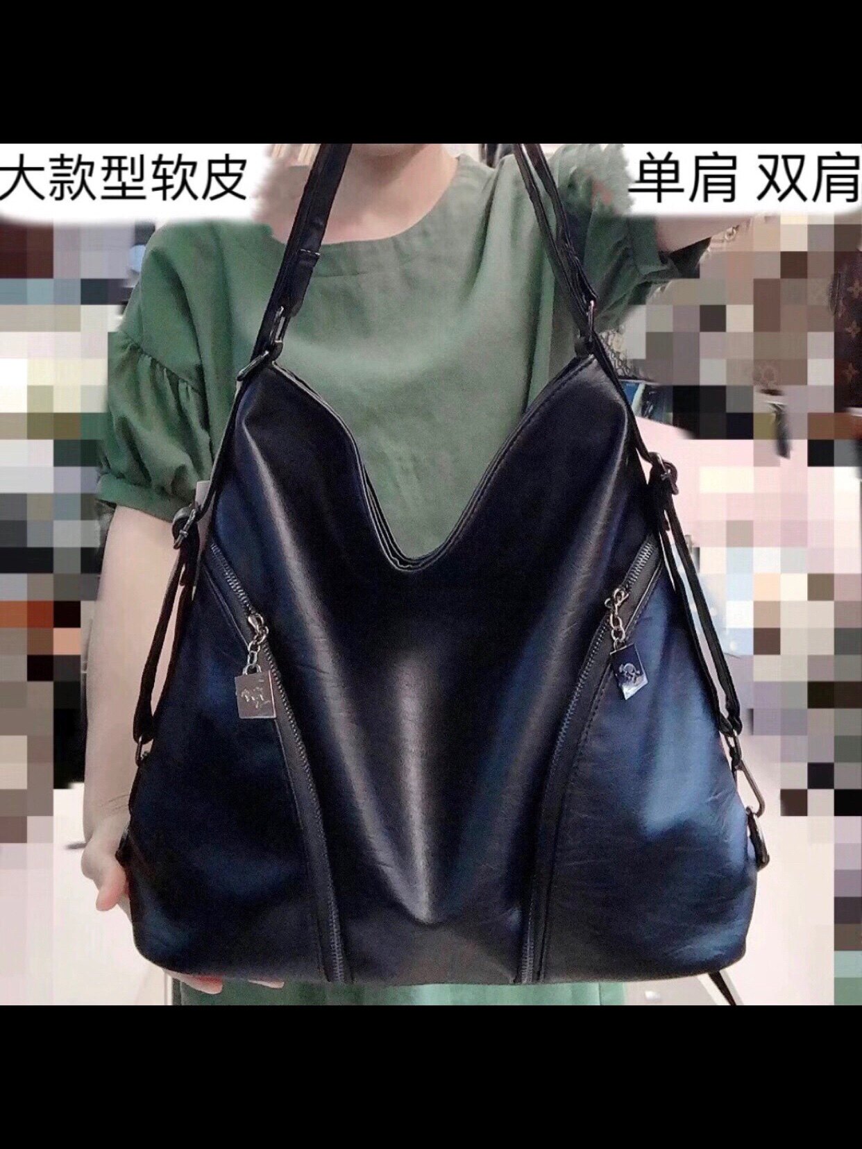 软皮单肩背包袋鼠可以双肩背百搭