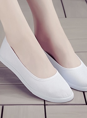 美容师工作鞋子女一字特价老北京布鞋上班纯白色护士鞋软底单鞋