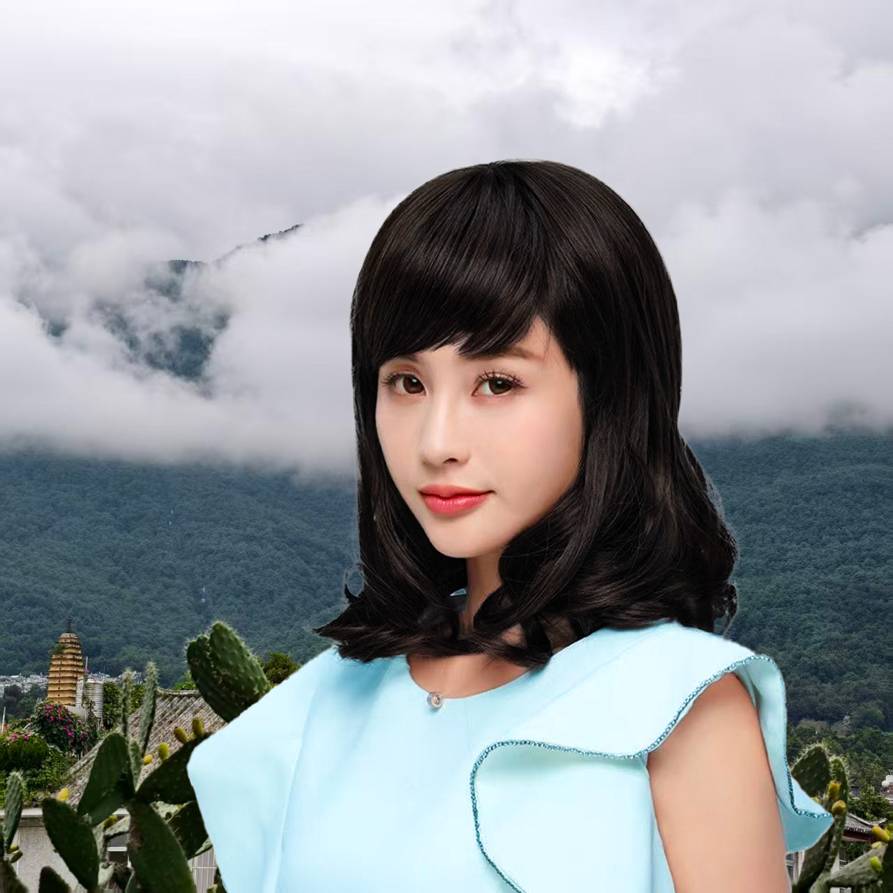 假发女长发全头套式女士中老年仿真斜刘海自然中长卷发时尚假头发