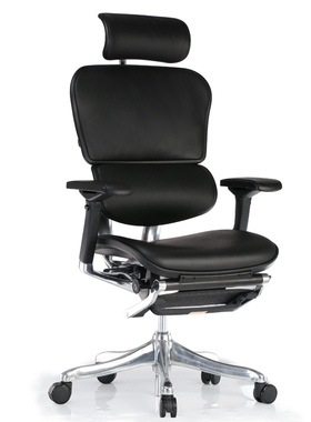 保友金豪+E全真皮电脑椅人体工学办公转椅Ergonor老板牛皮大班椅