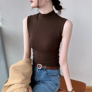 半高领别致背心女装2023新款早秋西装打底衫修身无袖显瘦内搭上衣