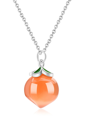 钛钢可爱红玛瑙水蜜桃锁骨链女