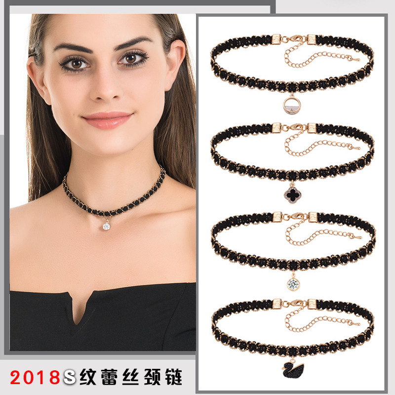 日韩国choker项链女黑绳网红锁骨链短款脖子饰品颈带黑色颈链项圈