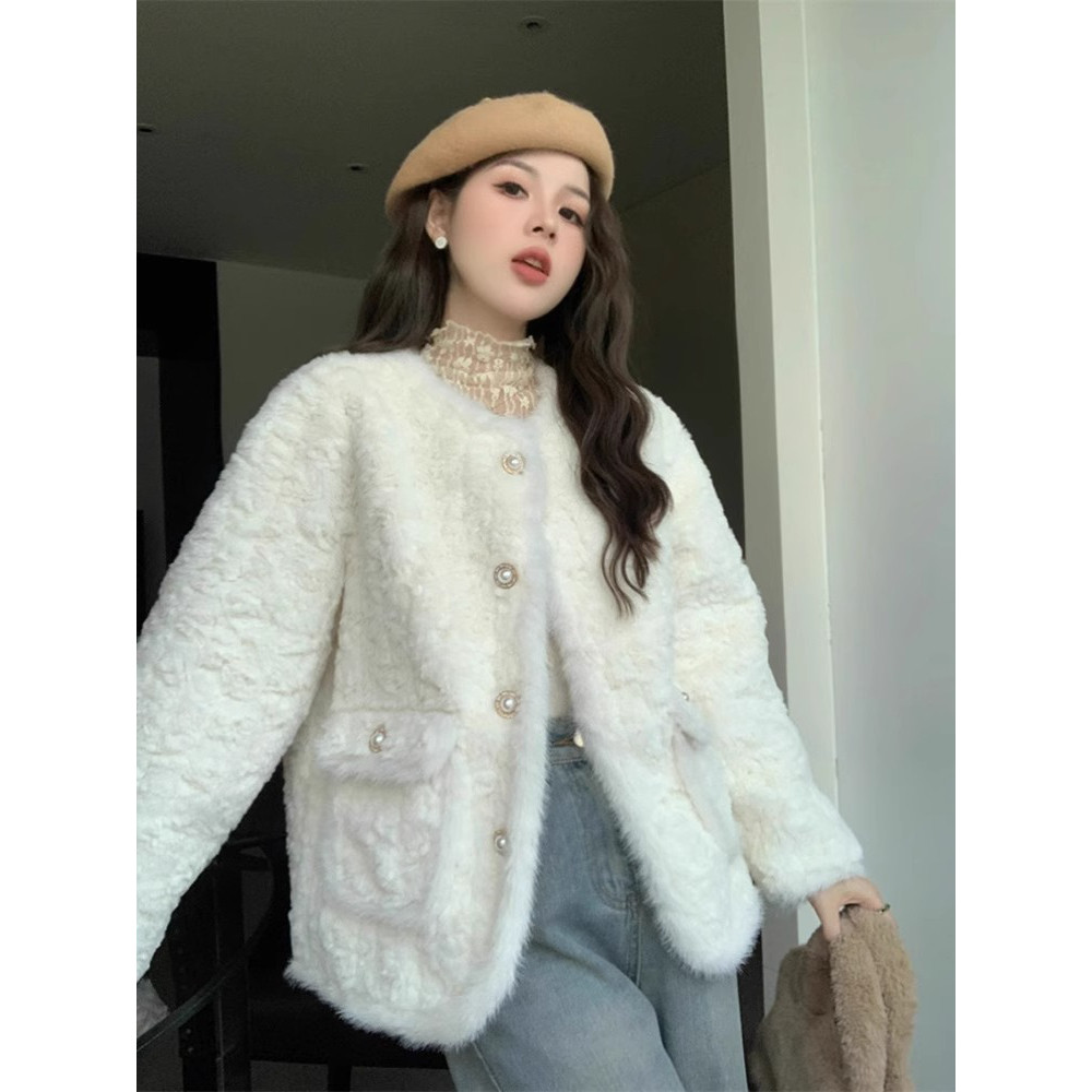 富家千金小香风加厚羊羔毛棉服