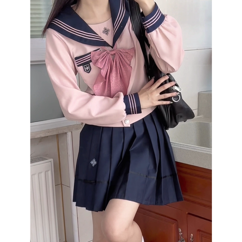 抚蝶女子秋季水手jk制服套装女套装高腰显瘦学生纯色