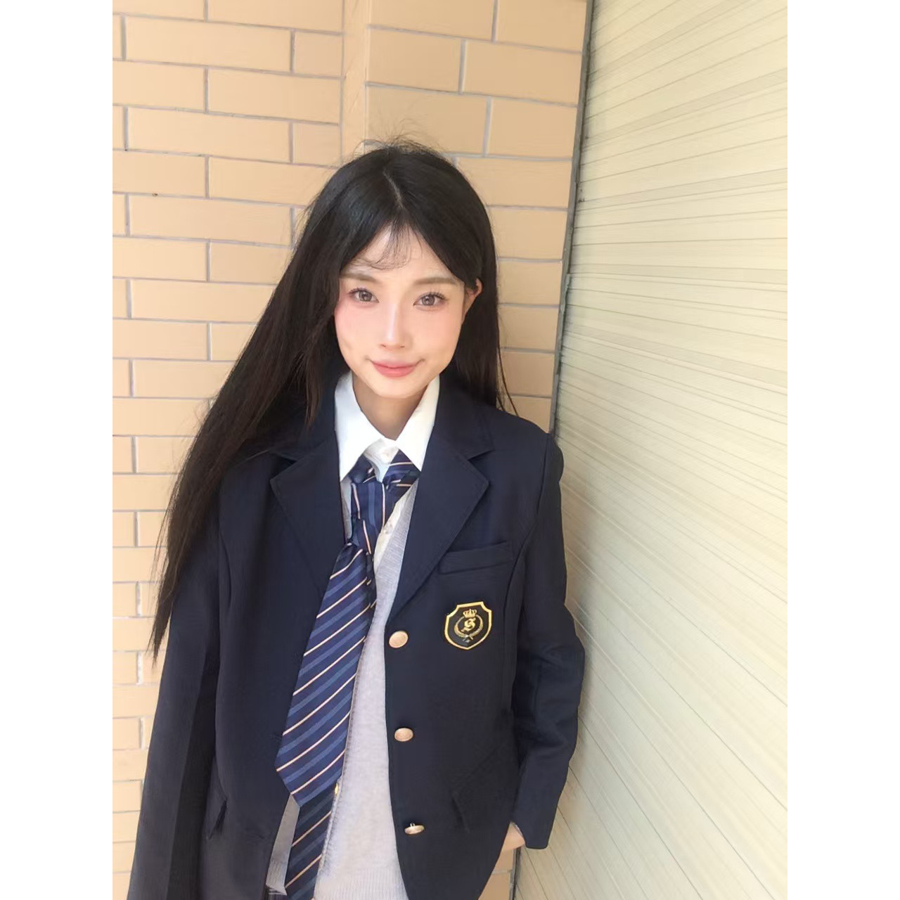 JK制服裙西装外套校供感学院风长袖秋冬绀色jk西服套装女