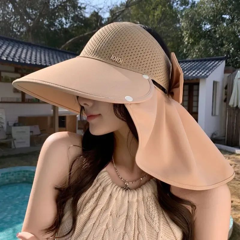 披肩防晒帽子女夏季户外空顶帽加宽大帽檐骑车遮脸太阳帽