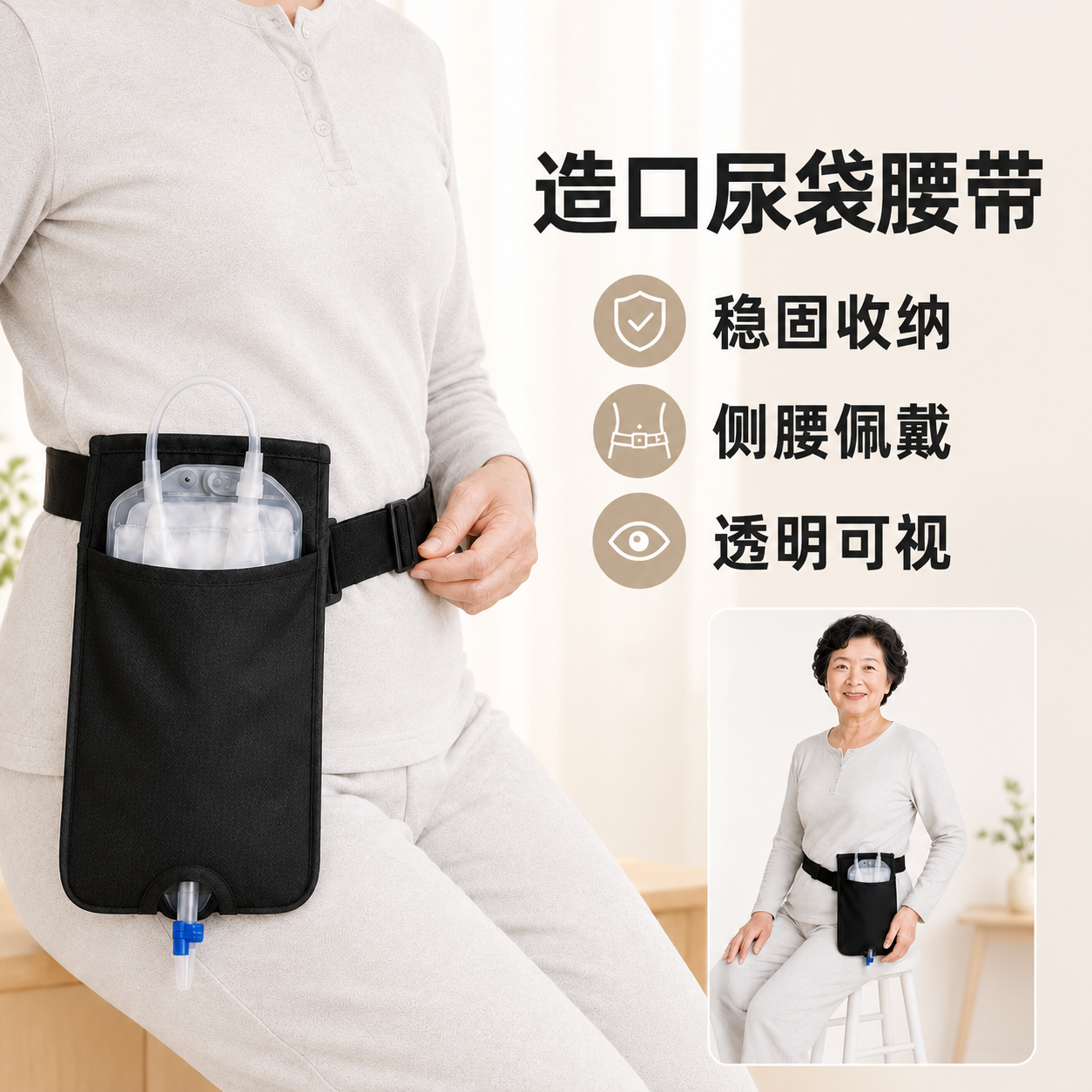 造口袋尿袋造口专用腰带保护罩固定承重挂包造瘘引流袋防水防污集
