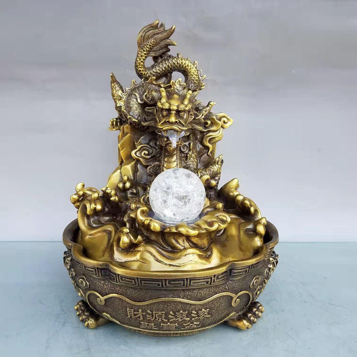风水铜龙摆件喷水龙吐水生肖青龙九龙戏珠工艺品金龙装饰品聚财