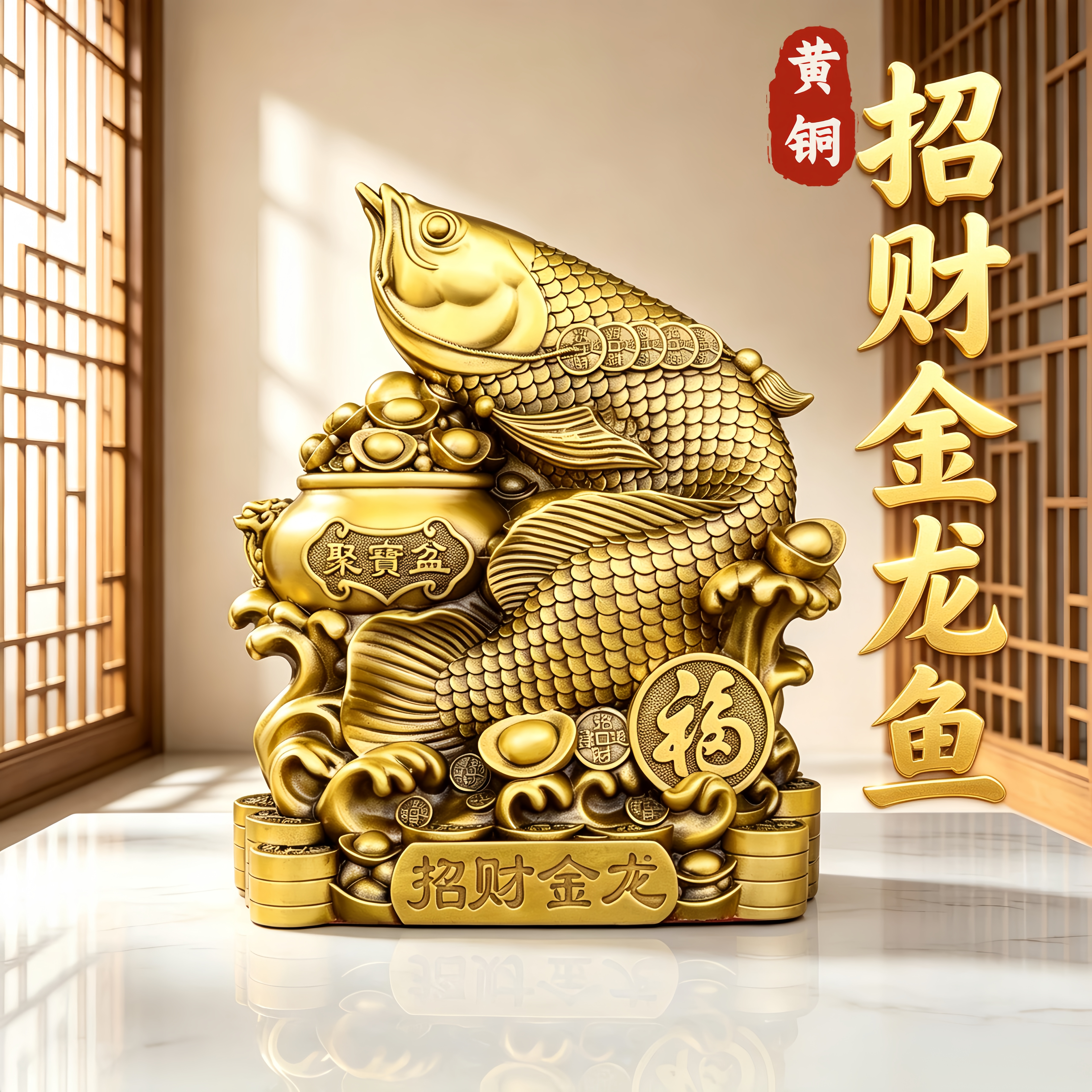 黄铜金龙鱼招财摆件乔迁送礼