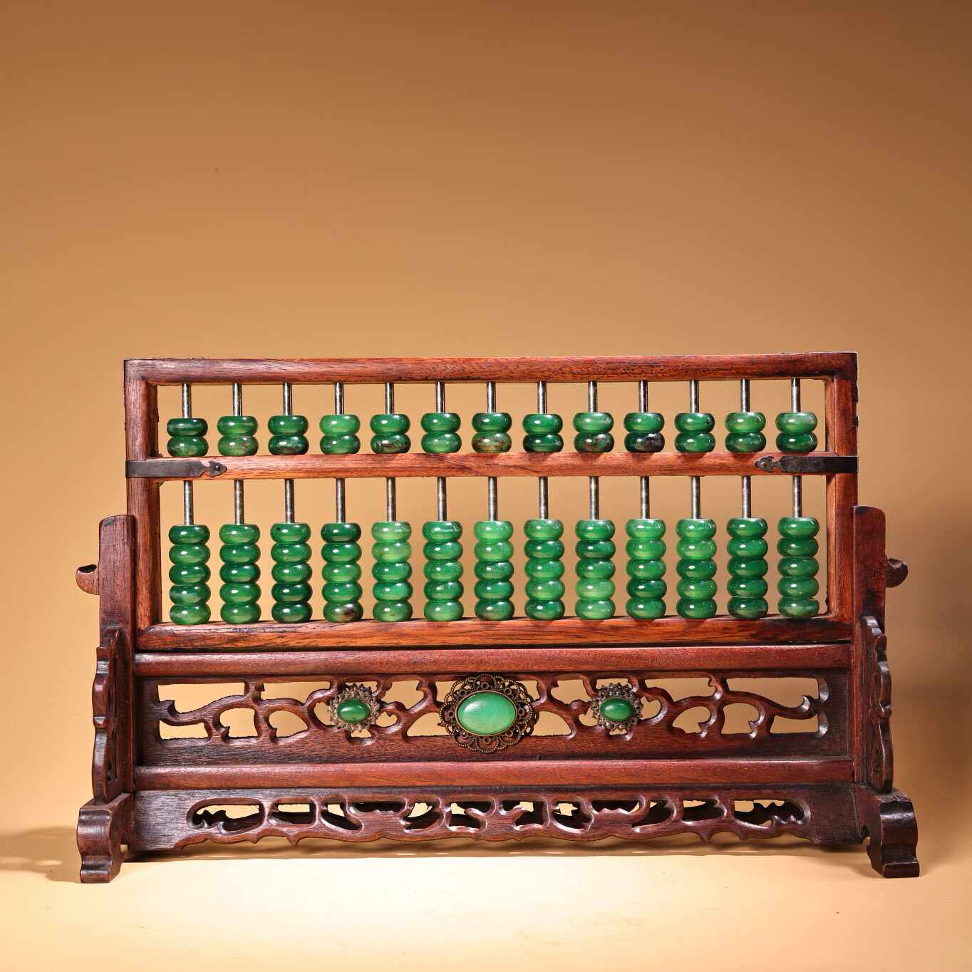古玩杂项古董老货怀旧收藏老旧物件花梨木镶翡翠玉籽算盘屏风摆件